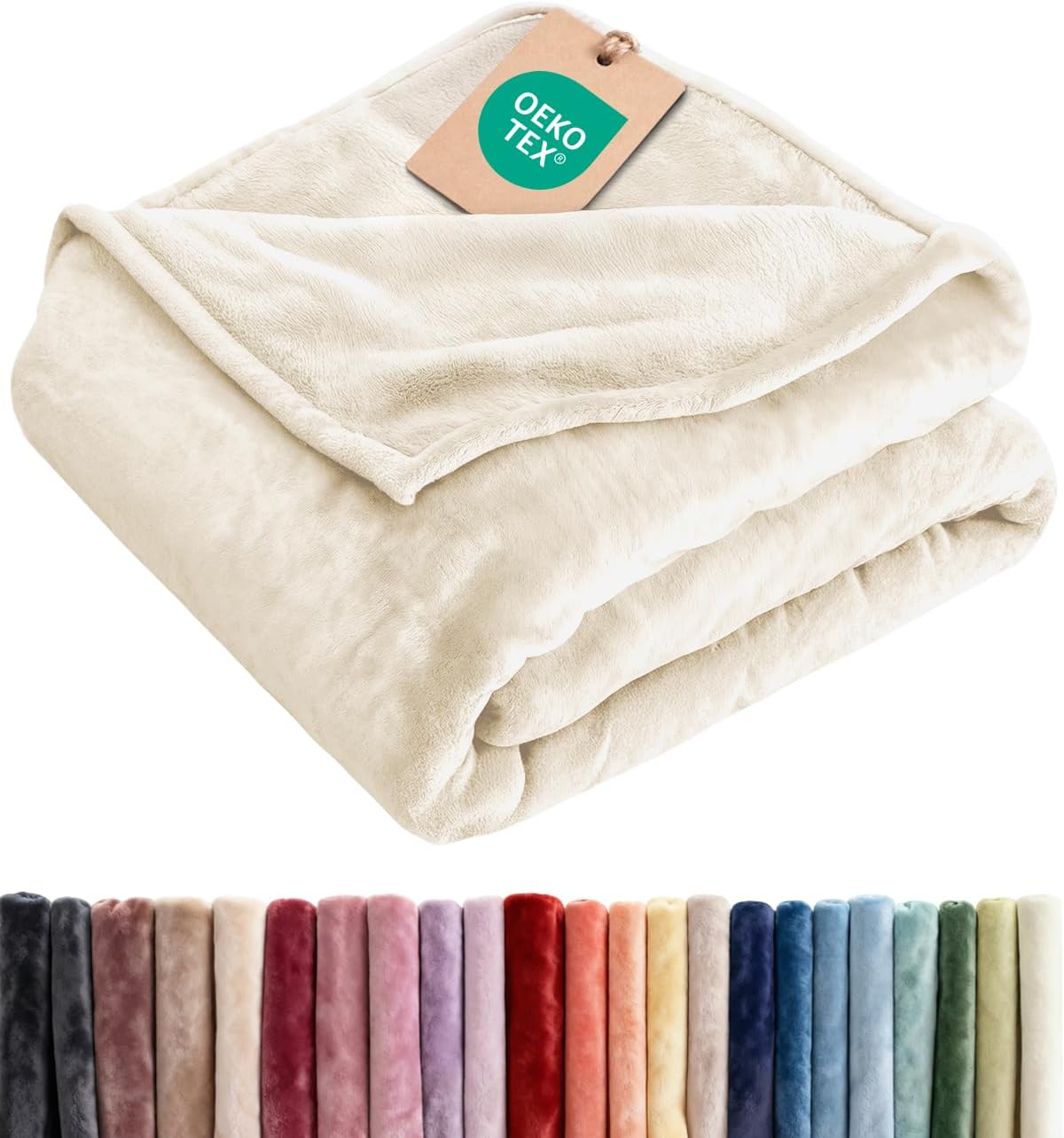 Cream Flannel Fleece Throw Blanket